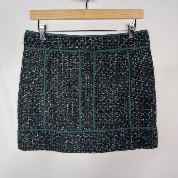 J Crew Size 4 Green Black Moss Tweed Mini Skirt in Evergreen Wool Blend Lined - Picture 1 of 7